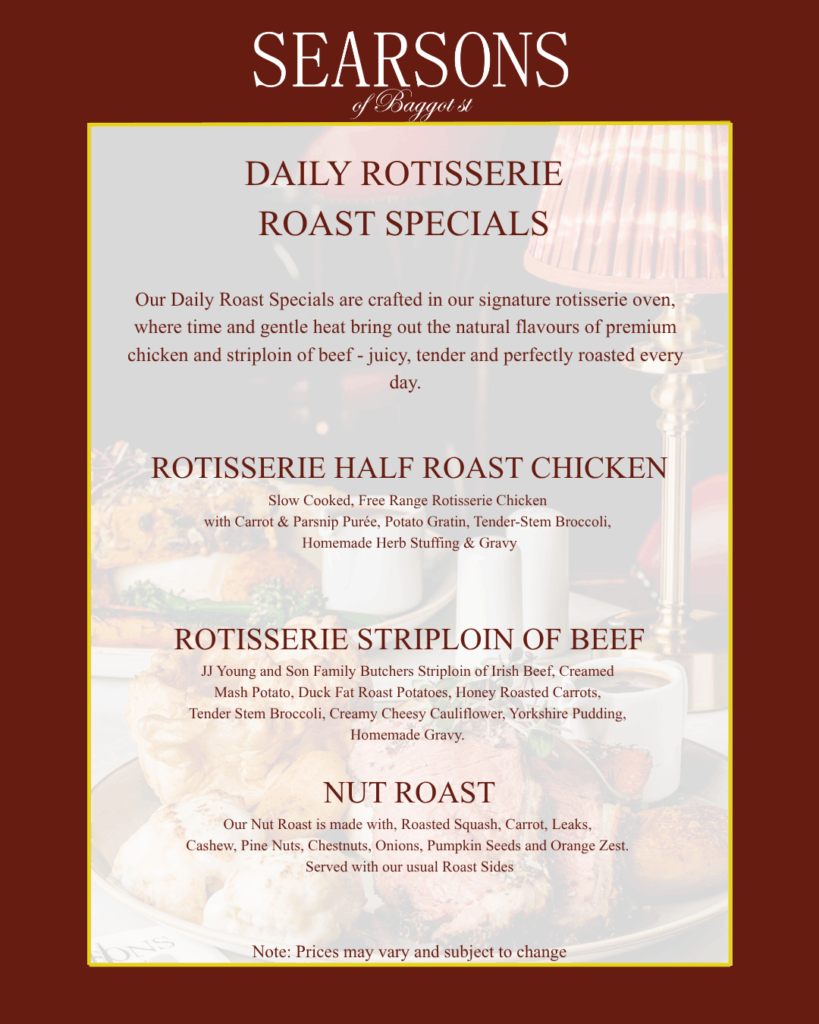 Roast Dinner Roast Lunch in Dublin at Searsons - Sunday Roast