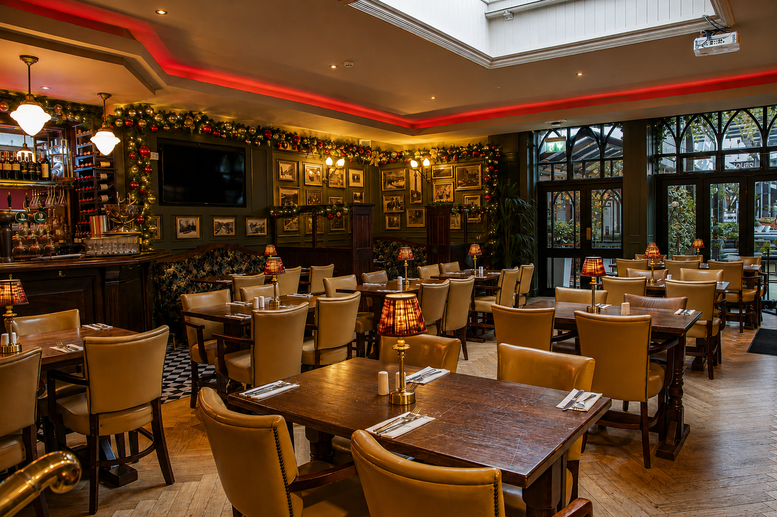 The restaurant at Searsons of Baggot Street, Dublin, set for a Christmas party dinner